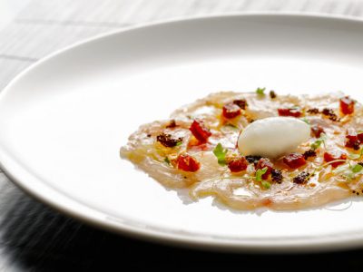 Catch of the day carpaccio with oyster mayonnaise.