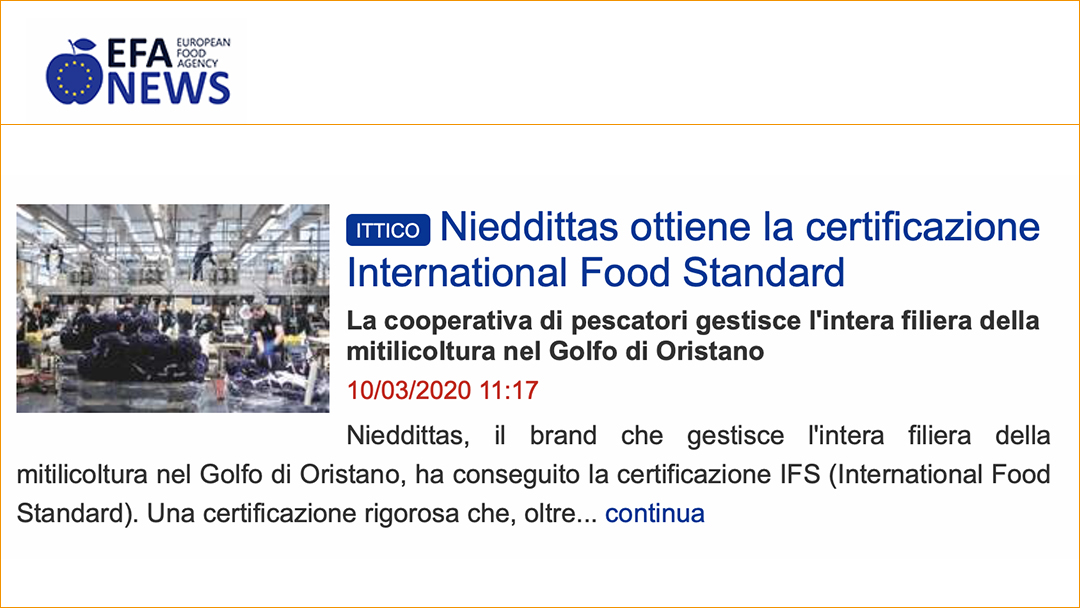 Nieddittas ottiene la certificazione International Food Standard