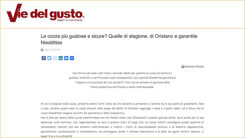 Le cozze più gustose e sicure? Quelle di stagione, di Oristano e garantite Nieddittas