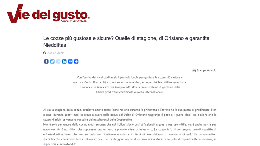 Le cozze più gustose e sicure? Quelle di stagione, di Oristano e garantite Nieddittas