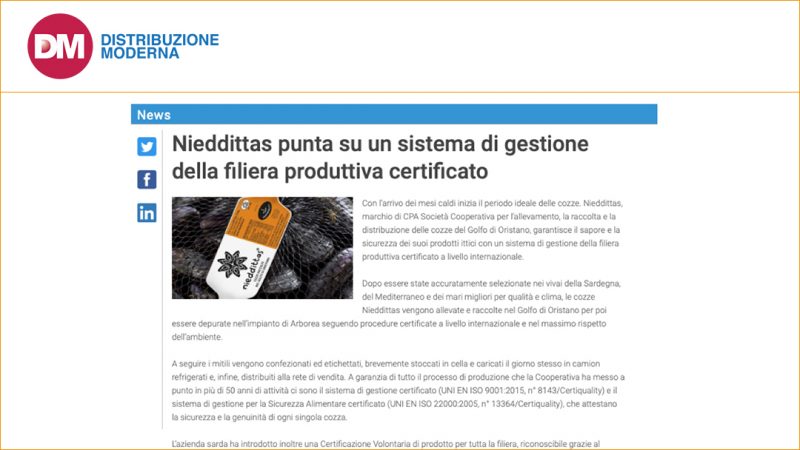 Nieddittas punta su un sistema di gestione della filiera produttiva certificato