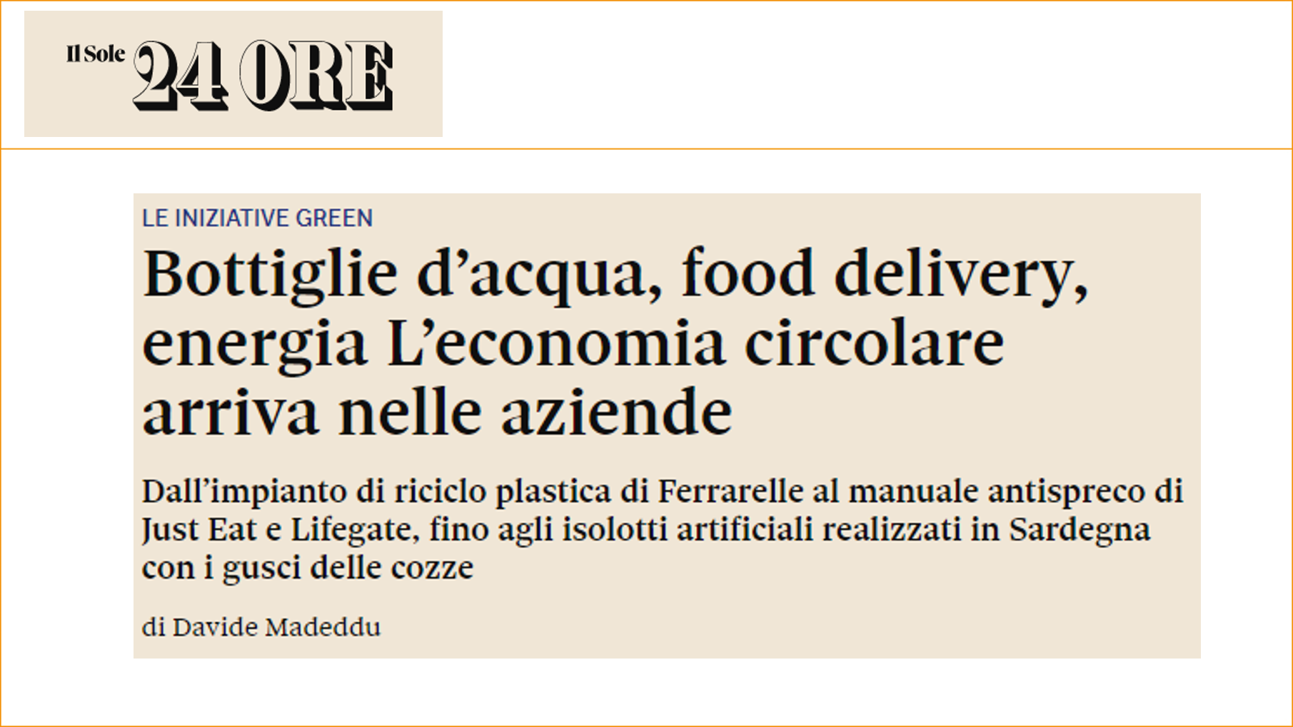 Bottiglie d’acqua, food delivery, energia L’economia circolare arriva nelle aziende