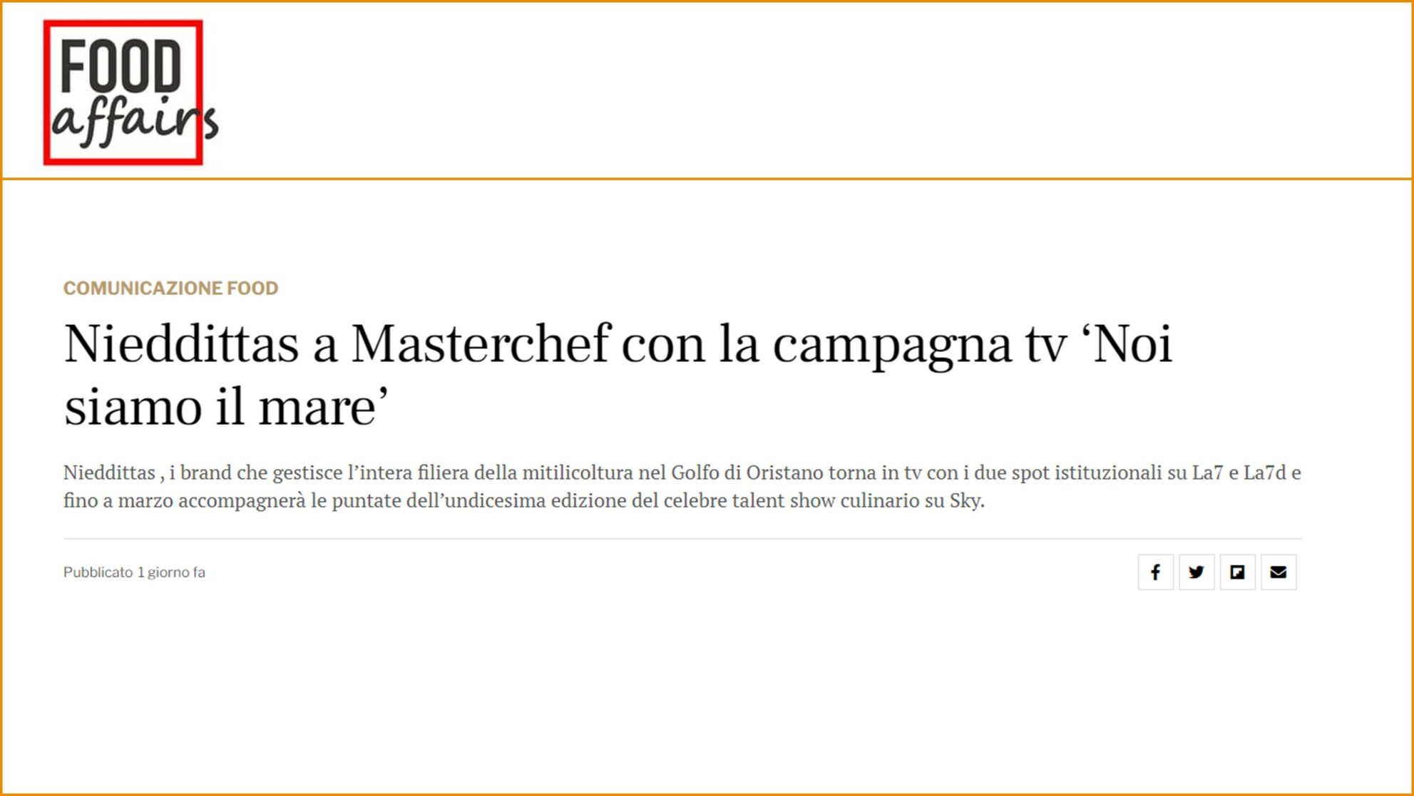 Nieddittas a Masterchef con la campagna tv ‘Noi siamo il mare’