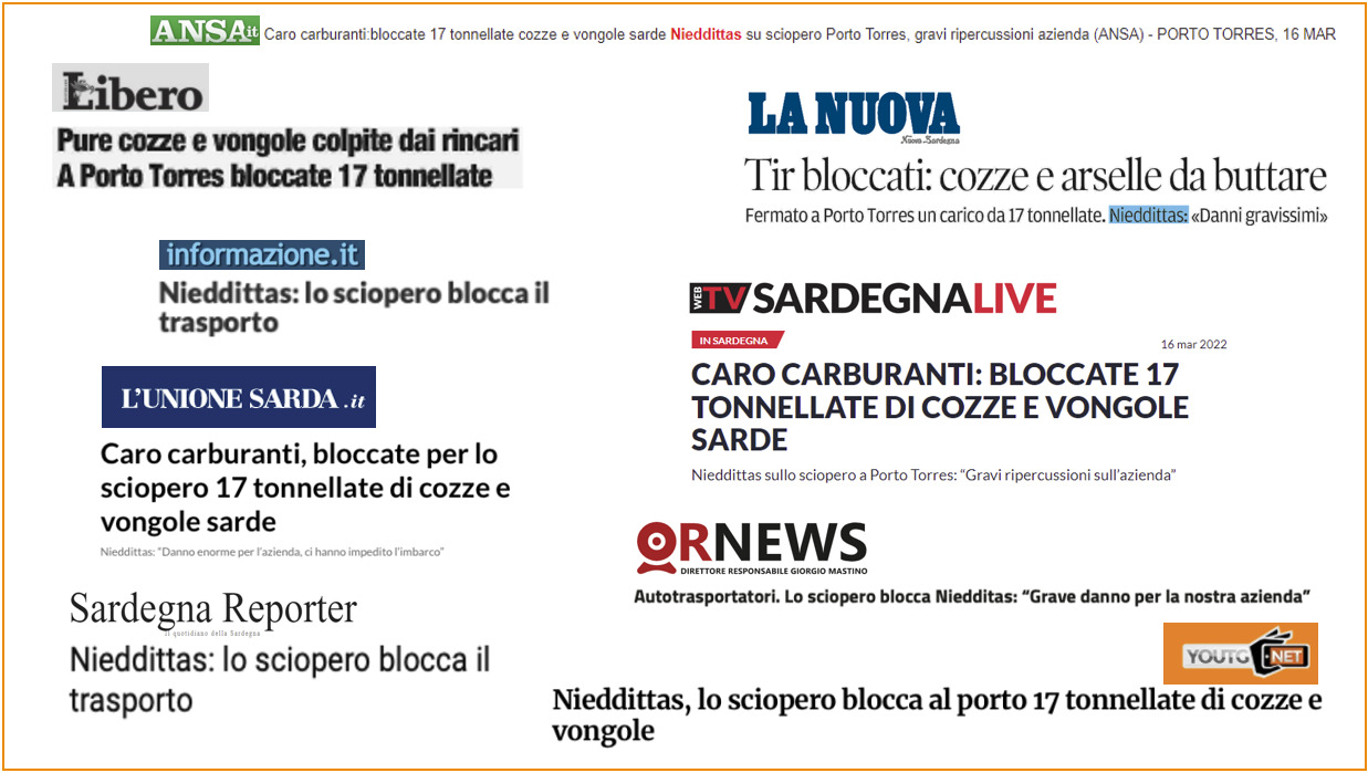 Rassegna stampa 16 e 17 marzo 2022: lo sciopero blocca il trasporto Nieddittas, gravi ripercussioni per l’azienda