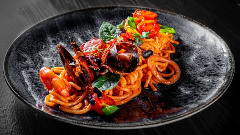 Spaghetti con cozze e gamberi