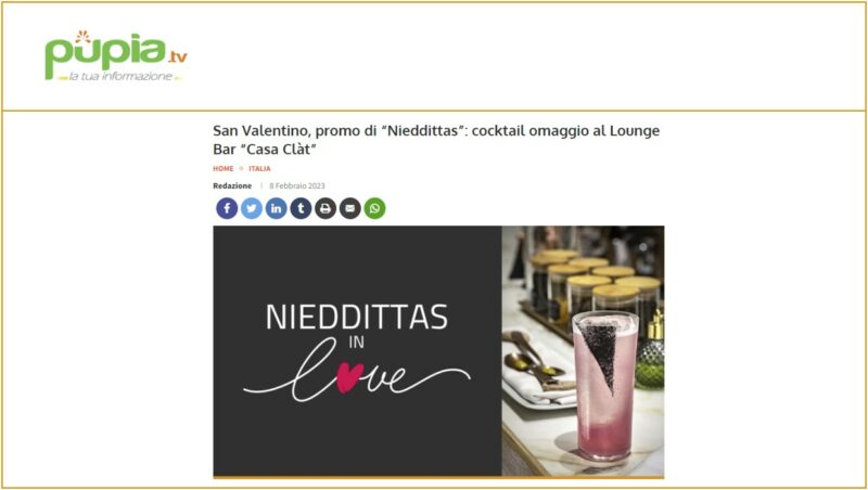 San Valentino, promo di “Nieddittas”: cocktail omaggio al Lounge Bar “Casa Clàt”