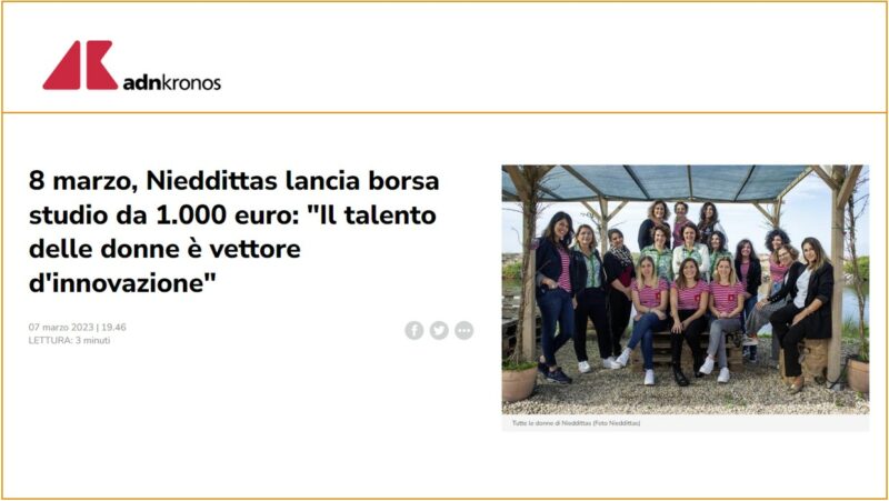 8 marzo, Nieddittas lancia borsa studio da 1.000 euro: “Il talento delle donne è vettore d’innovazione”