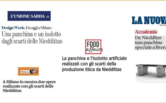 La panchina e l’isolotto artificiale realizzati con gli scarti della produzione ittica da Nieddittas in mostra alla Milano Design Week 2023